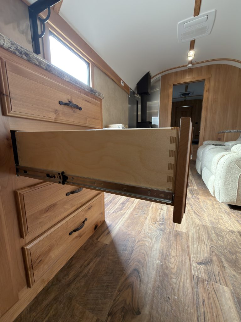 Detail view of Pull-Out Kitchen Drawer in the Schrauth Camp.