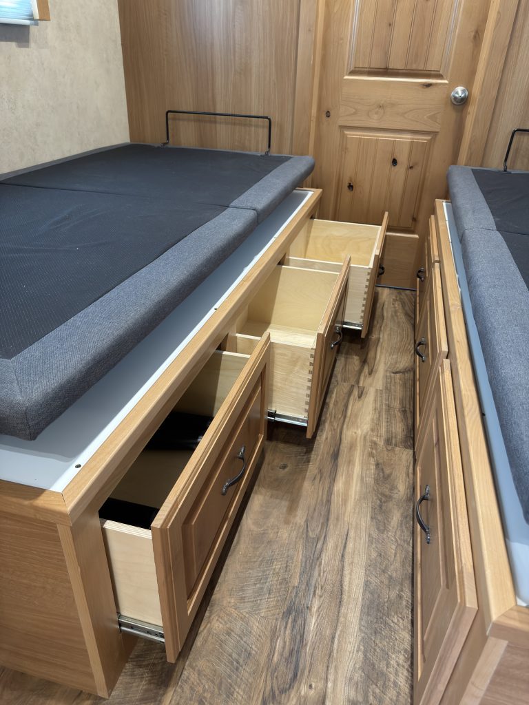 Detail view of Under-Bed Drawers in the Schrauth Camp.