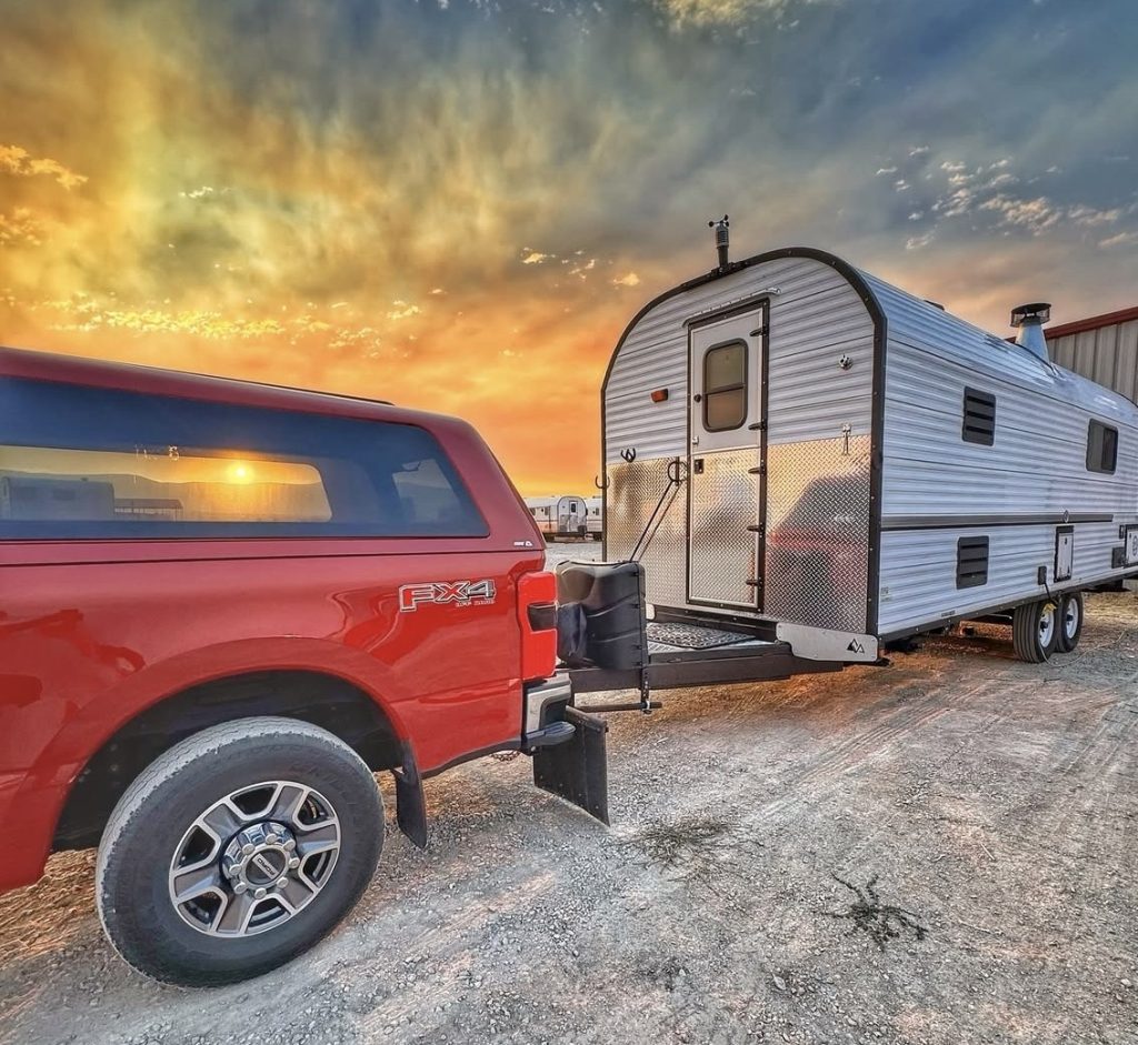 Red Truck and Peak Camp at Sunset
