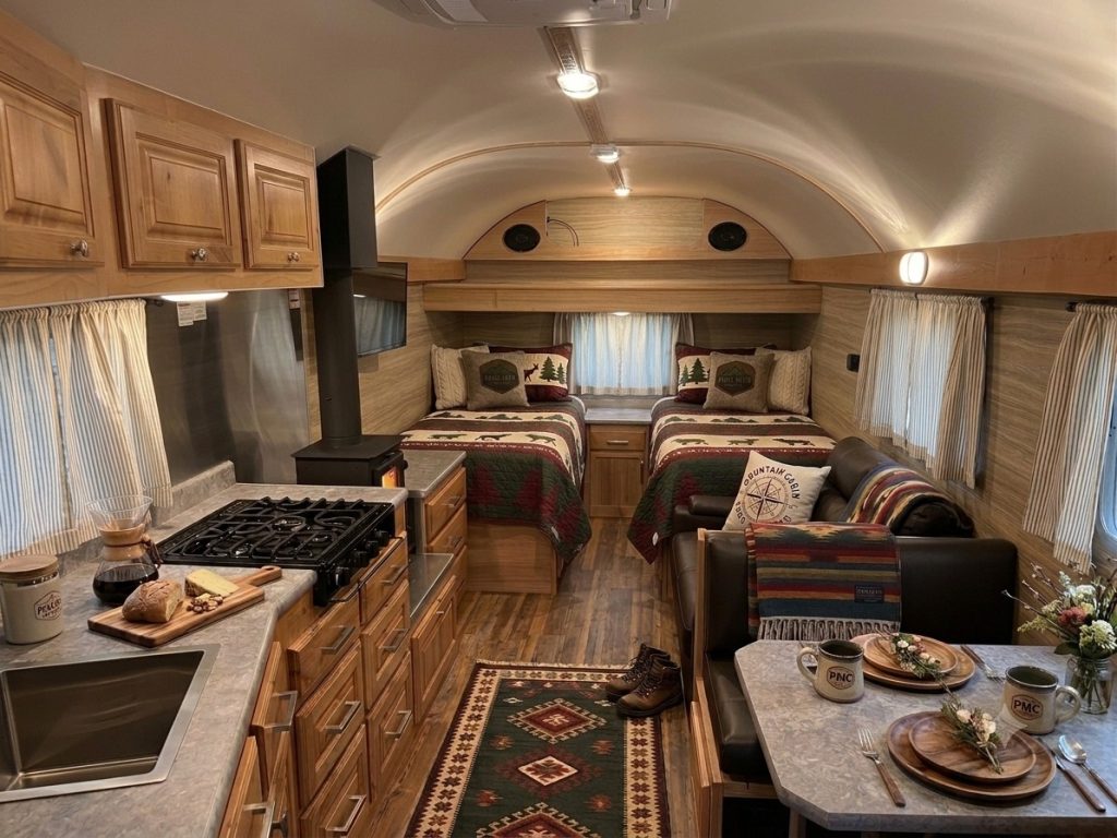 Warm-Wood Peak Camp Interior With Twin Beds
