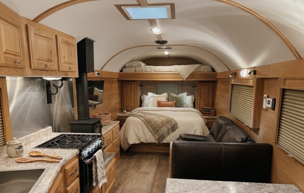 Warm-Wood Peak Camp Kitchen and Bedroom