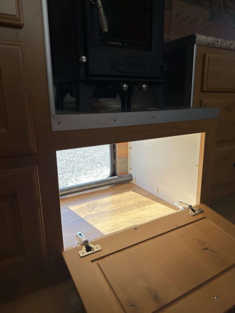 Image of the pass-through wood box from the interior of Gail Camp #131.