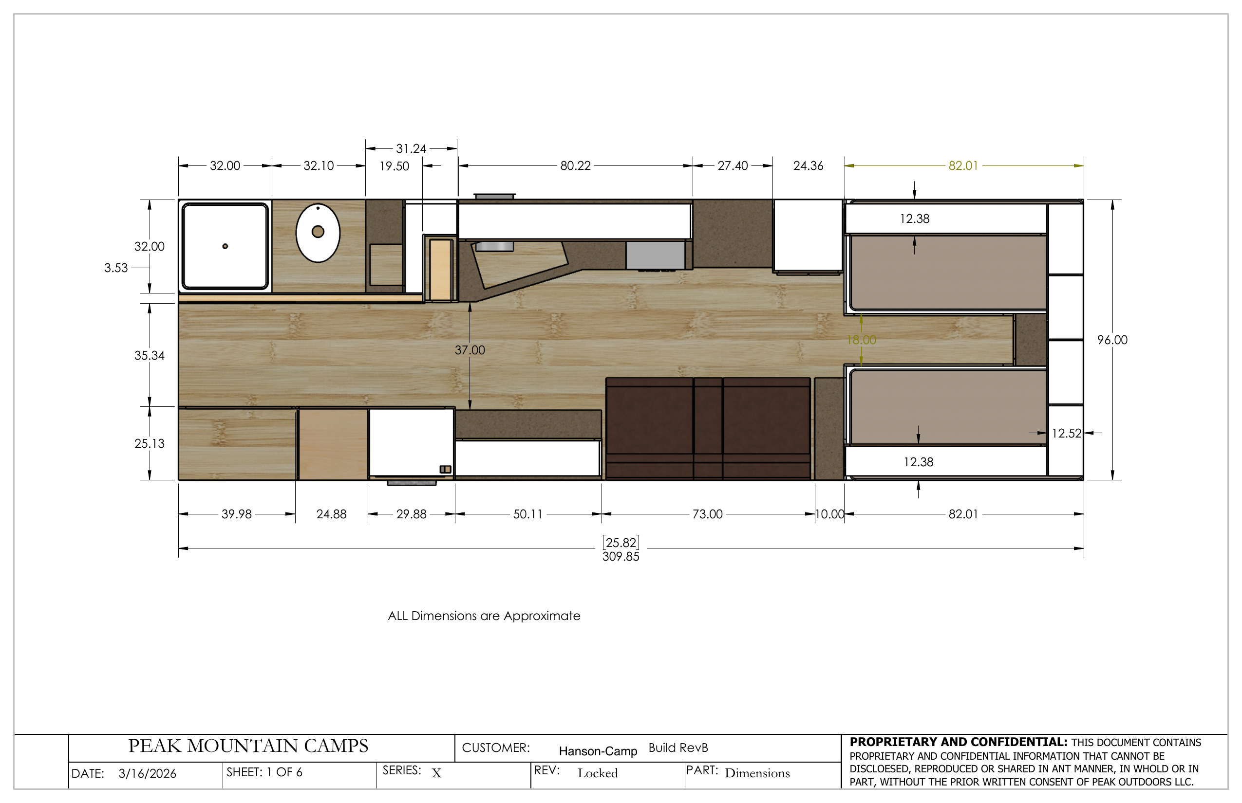 Dimensioned overhead floor plan for Hanson Camp #126.