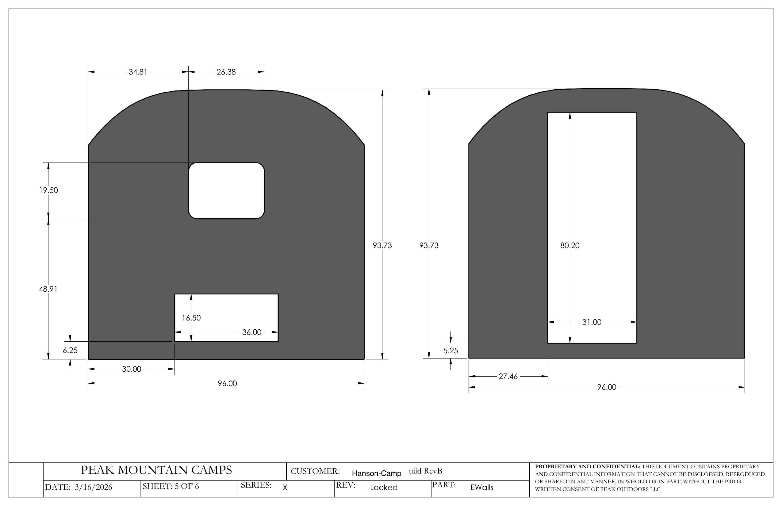 Front and rear end-wall opening plans for Hanson Camp #126.