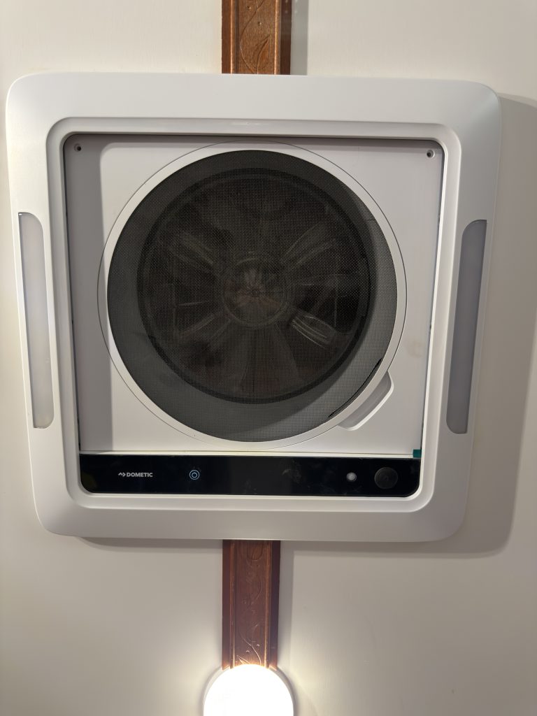 Close view of the ceiling-mounted Fantastic Fan in Keulen Camp #132.